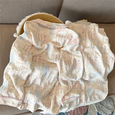 日系甜美溫柔奶油格可愛款長袖睡衣家居服套裝3