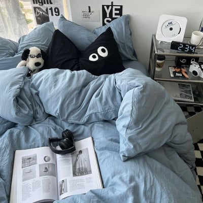 簡約純色 大眼睛水洗棉四件床包組4