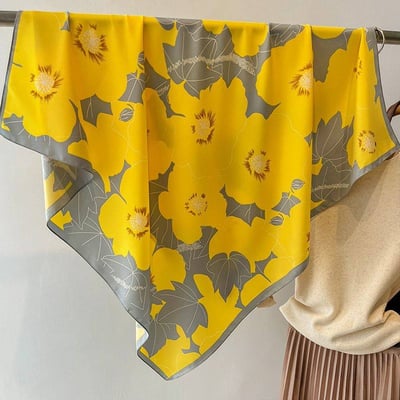 法式復古新款大牡丹花絲質方巾4