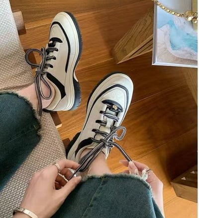 黑白熊貓配色時髦小香風熊貓老爹鞋 厚底增高5cm 百搭休閒運動鞋7