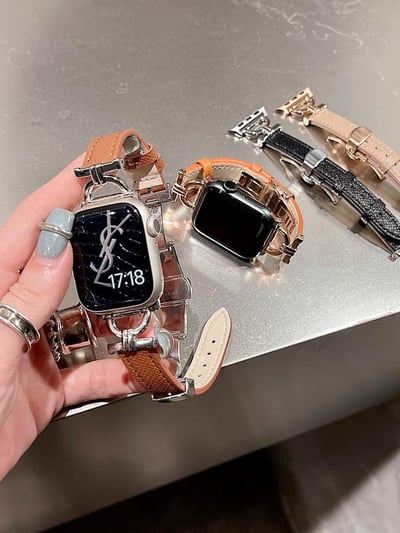 真皮金屬D字蝴蝶扣Apple watch錶帶1