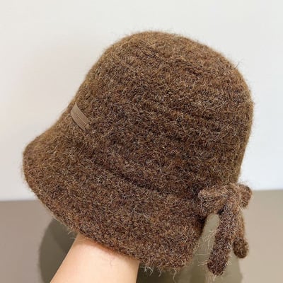 冬日質感系 日系蝴蝶結毛線水桶帽6