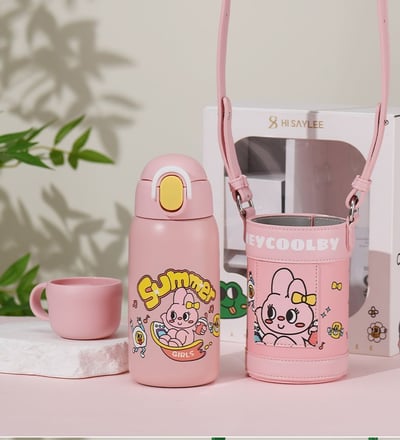 粉色可愛卡通斜背保溫杯5