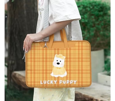 幸運小狗 黃色西高地格紋插畫風多功能旅行電腦包2