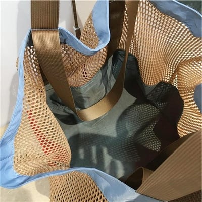 撞色網兜托特包雙面可用 輕量收納大容量購物袋7
