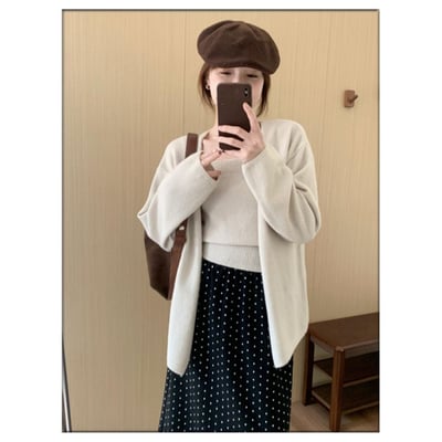 韓版溫柔風針織兩件套 寬鬆開衫＋方領吊帶背心1