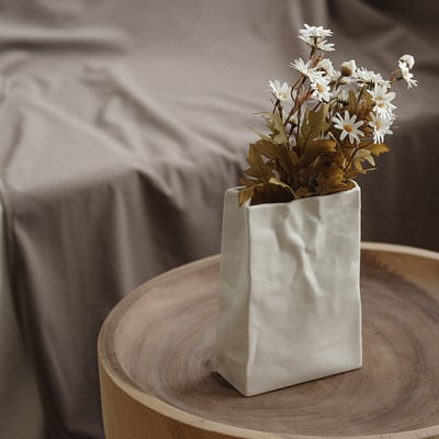 ins風高級感擺件 奶油皺褶紙袋花瓶1