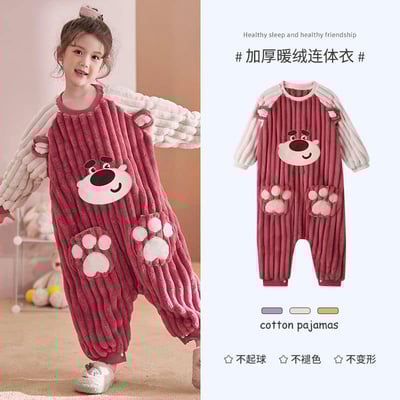 女孩款 可愛兒童多款法蘭絨連體睡衣  草莓現貨1101