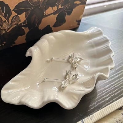 法式復古貝殼陶瓷盤 奶油色 ins 風甜品茶盤家用點心餐盤3