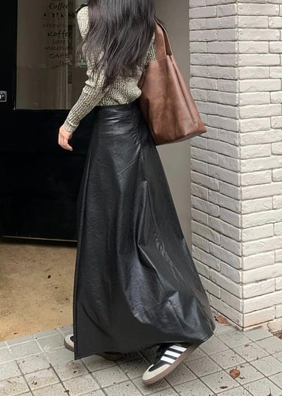 秋季高級感PU皮半身長裙皮裙6