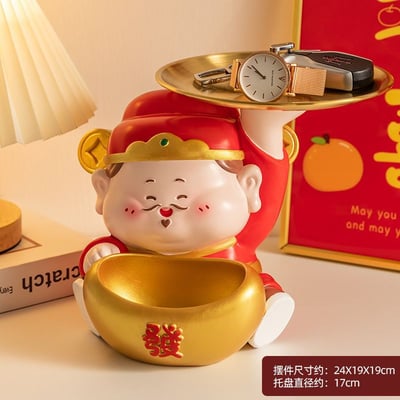 開心財神爺招財收納擺件 入戶玄關鑰匙盤・新居喬遷喜慶禮物4