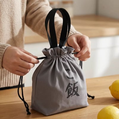 日式「ご飯」加厚帆布雙層隔熱便當袋｜抽繩束口大容量手提飯盒袋2
