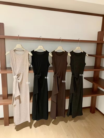 春夏｜極簡綁帶收腰無袖開叉連身裙3