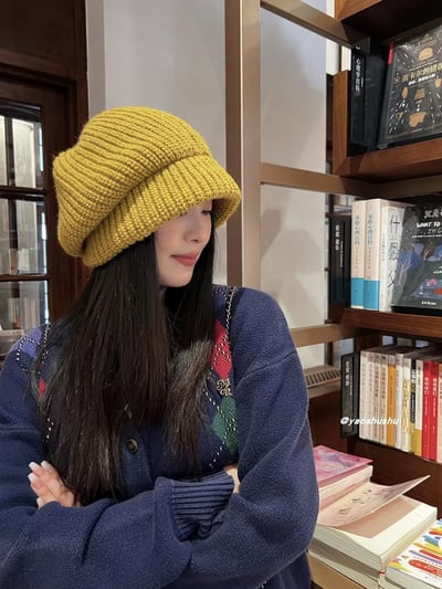 純色大頭圍水母毛線堆堆帽5