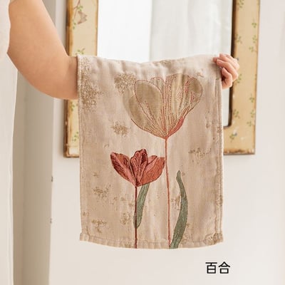 復古花卉提花紗布純棉毛巾2入組5