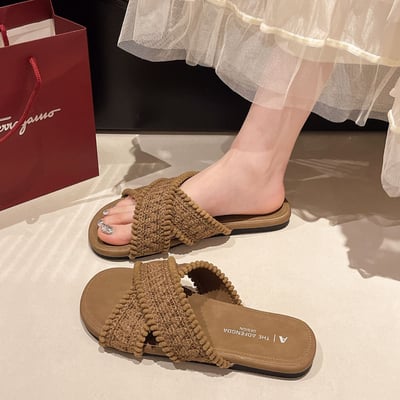 夏季波西米亞仙氣飄飄編織交叉拖鞋6