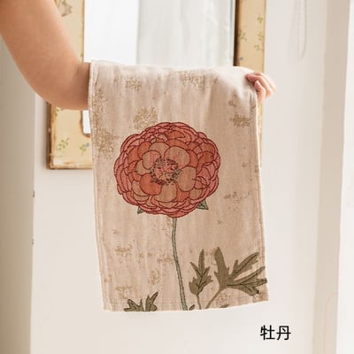 復古花卉提花紗布純棉毛巾2入組3
