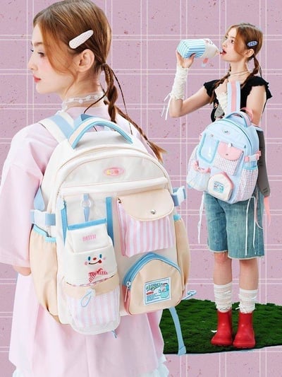 奶萌學院風雙肩包 附牛奶盒造型筆袋1