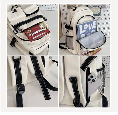 新款大容量雙肩包 初高中＆小學高年級適用 附可愛玩偶掛飾四色可選14