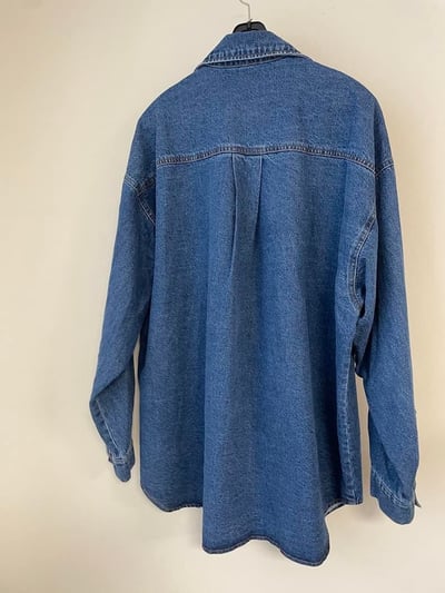復古尖尖領大口袋水洗藍牛仔襯衫8