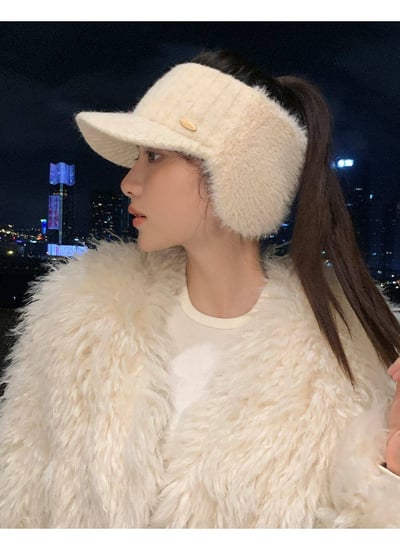 韓版保暖毛絨護耳冬季百搭空頂帽5