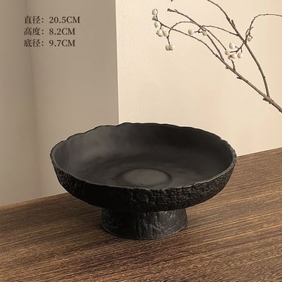 高級感磨砂黑高腳盤 玻璃工藝水果盤三尺寸可選9
