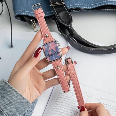 Y2K牛仔風雙圈設計時髦Apple watch錶帶8