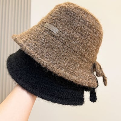 冬日質感系 日系蝴蝶結毛線水桶帽4