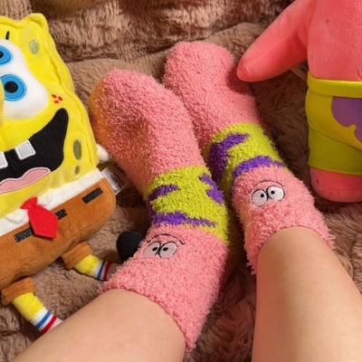 比奇堡限定  卡通珊瑚絨地板襪 情侶款・超萌保暖三入組6