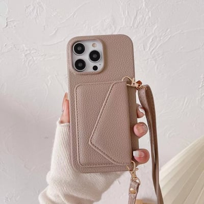 最美氣質荔枝紋掀蓋卡夾掛繩手機殼4