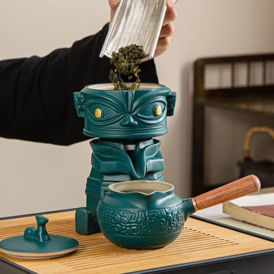 神秘三星堆石磨旋轉茶具套組2