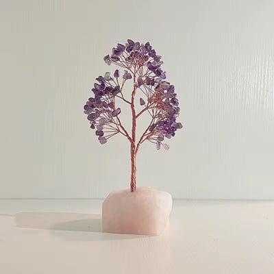 粉晶原石底座天然水晶樹擺件3