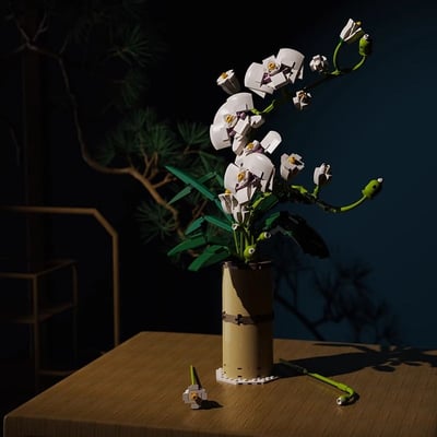 啟智樂積木蝴蝶蘭盆栽新中式擺飾創意花束2