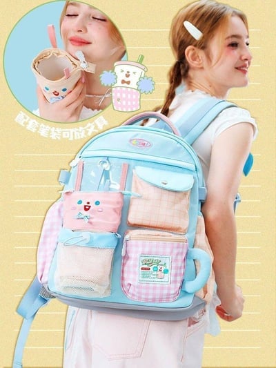 奶萌學院風雙肩包 附牛奶盒造型筆袋3
