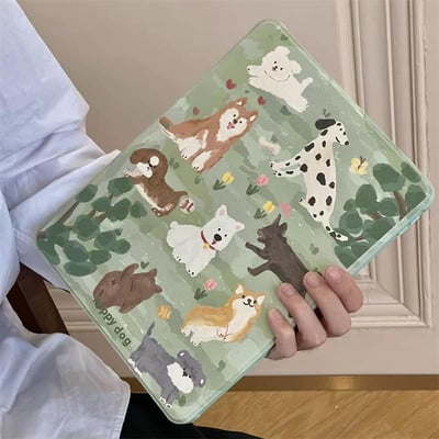 草皮狗公園 狗兒聚會插畫風iPad平板保護套2