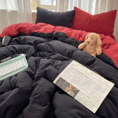 INS 風多巴胺紅色系 越躺越上癮水洗棉床包組4件套1