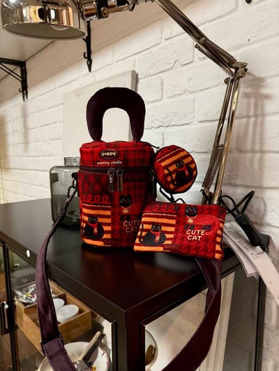 甜美可愛水桶包 卡通插畫斜背手機包手提斜挎兩用＋零錢包4