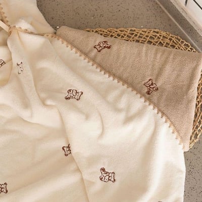 該換浴巾了~刺繡熊熊珊瑚絨速乾浴巾兩件套3