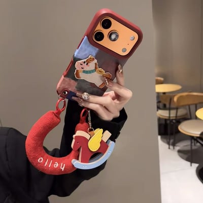 小眾拼色格子元寶小馬腕帶手機殼3