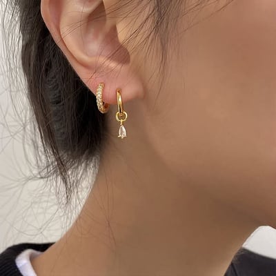 金JENNIE同款 韓系水滴鋯石三件組耳環2