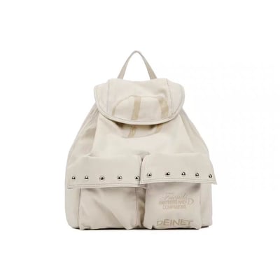 韓系百搭大容量後背包 手感帆布鉚釘原創設計抽繩包9