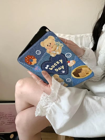 黃油小熊Lucky day 牛仔布藝可愛小熊平板保護套2