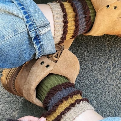 韓系復古配色堆堆襪中筒襪 5雙組6