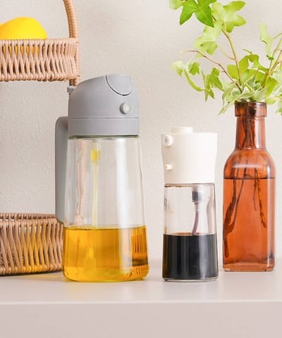 日本3coins限定 2WAY噴霧式油瓶 460ml (灰色/米白)5