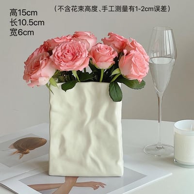 ins風高級感擺件 奶油皺褶紙袋花瓶7