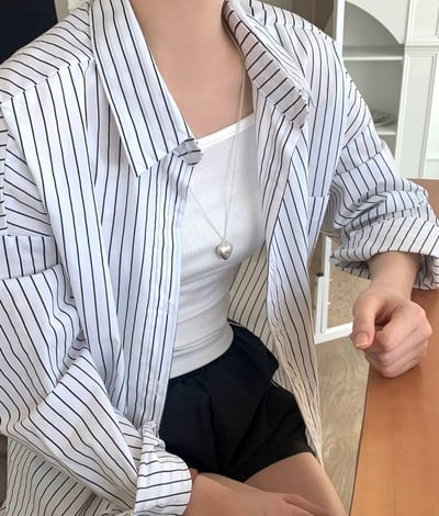 韓系秋季新款後背開叉繫帶條紋襯衫5