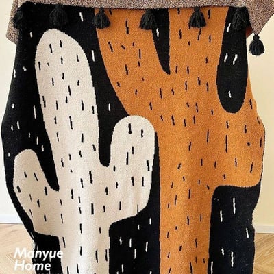北歐風造型蓋毯 必備仙人掌流蘇設計感家居毯3