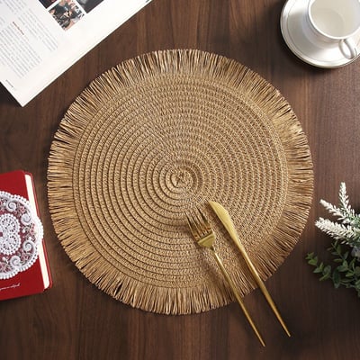 新款黃麻紙混編流蘇餐墊 天然環保高顏值隔熱墊7
