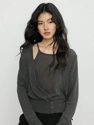 秋季新款極簡風寬鬆長袖上衣 解構設計針織衫3