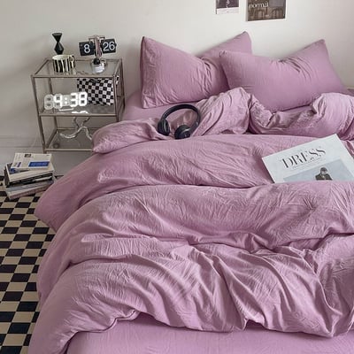 新色系水洗棉四件床包組 芋泥紫純色有單人款1